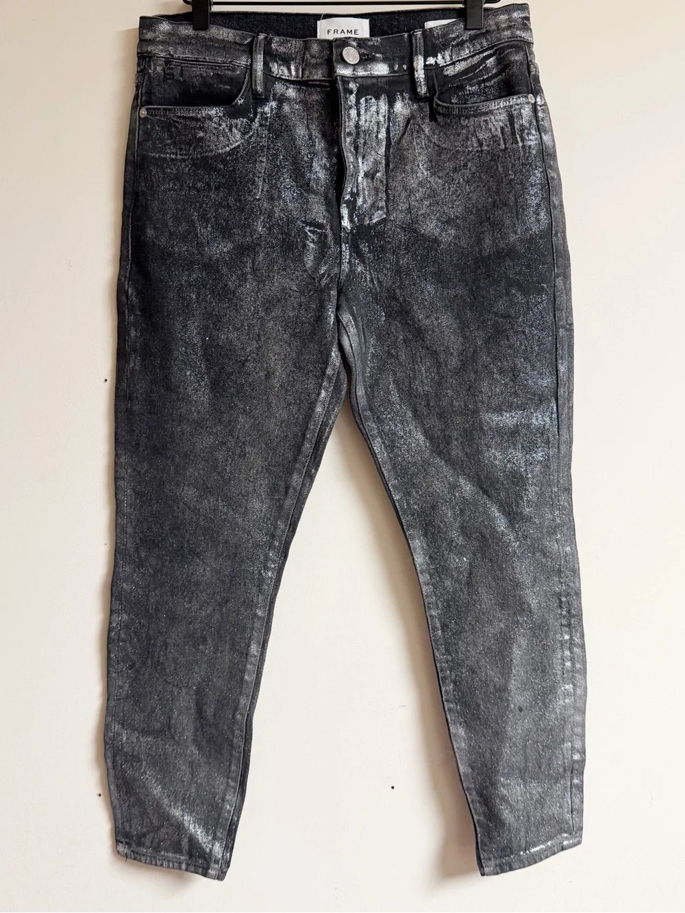 NWT Frame Denim Le High Skinny Crop Silver Metallic Jeans Size 29